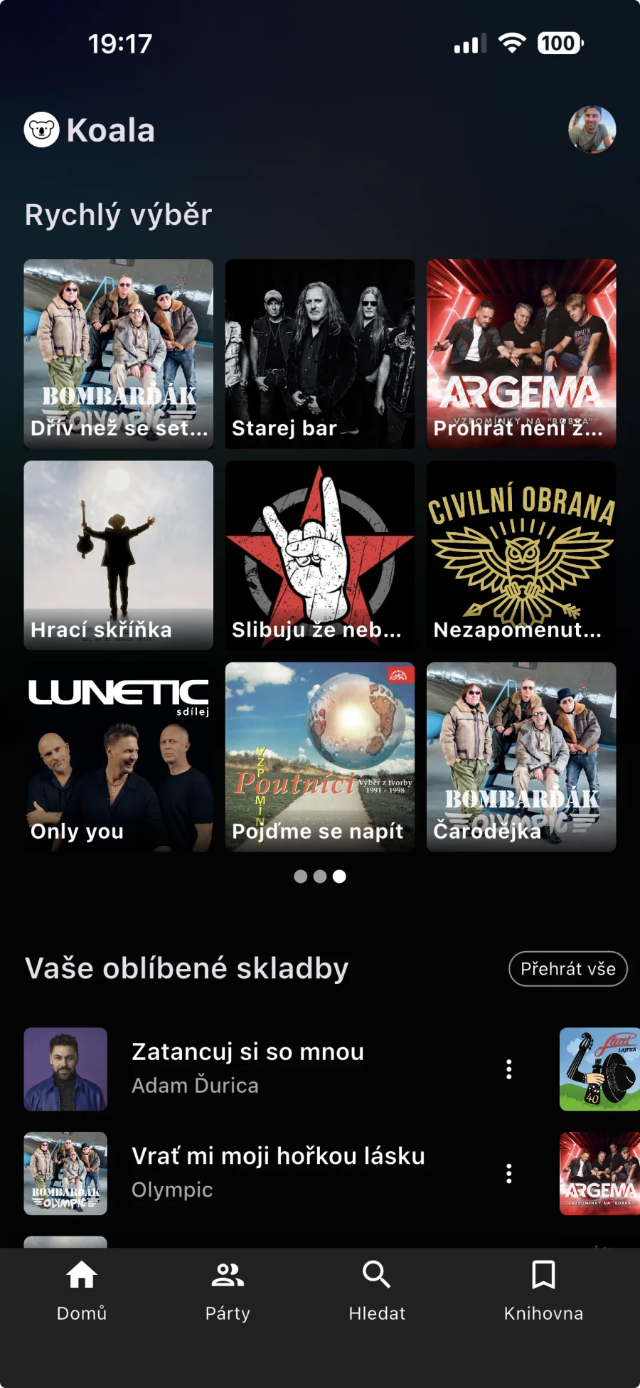 Domovská obrazovka aplikace Koala zpěvník